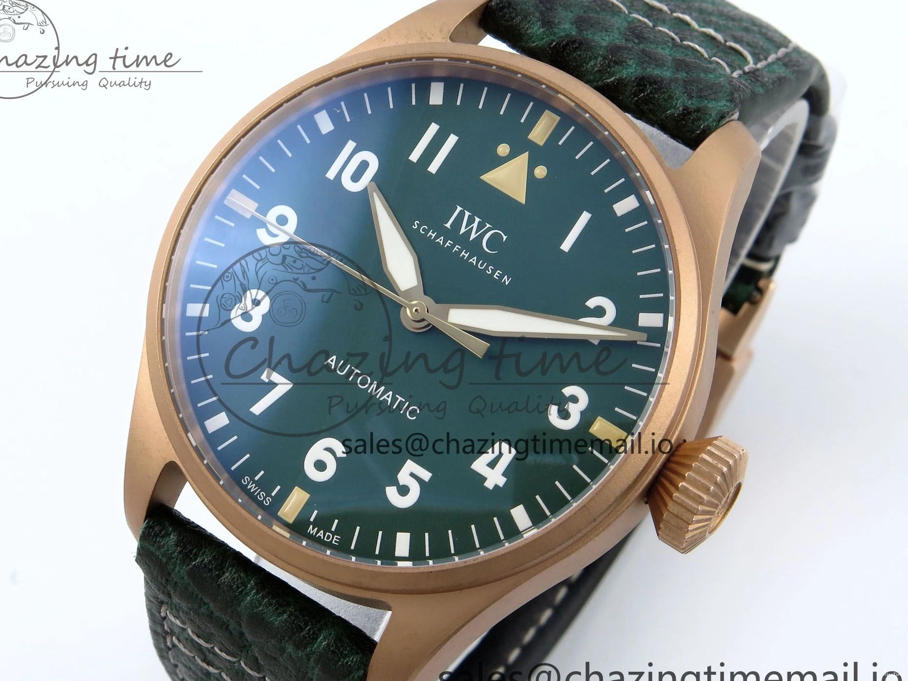 MIROTIME 0505 Durable Big Pilot IW329702 M+F 1:1 Best Edition Green Dial on Green Leather Strap MY 7006